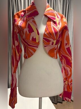 Cult Gaia Soraya Orange Pink Abstract-Print Cropped Top